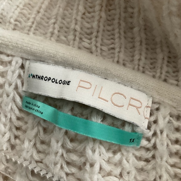 Anthropologie Pilcro Joyce Sweater 1X Chunky Wool Blend V Neck Minimalist Ivory - Picture 12 of 13